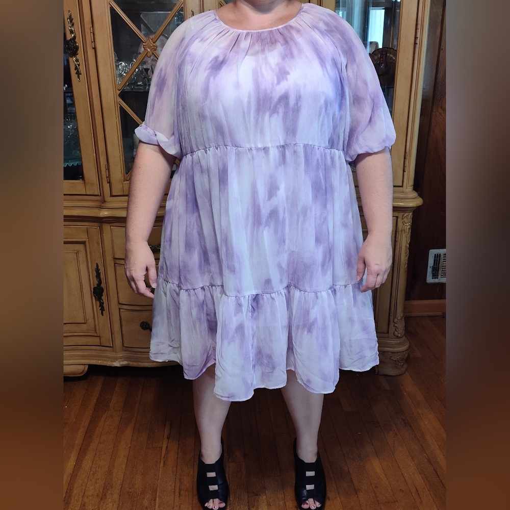Purple tie dye babydoll dress, Melloday XL